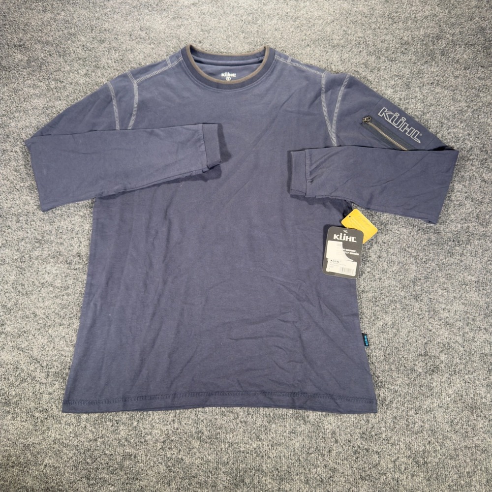 KUHL Kommando Crew Shirt Mens S Mutiny Blue Organic Cotton LS Stash Pocket NWT